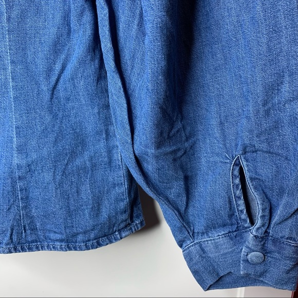 Zara High-Neck Ruffle Denim 3/4 Sleeve Puffy Top - Picture 11 of 14